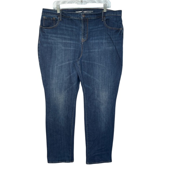 Old Navy Curvy Straight Jeans Women Size 16 Short Mid-Rise Dark Wash Stretch - Picture 1 of 9